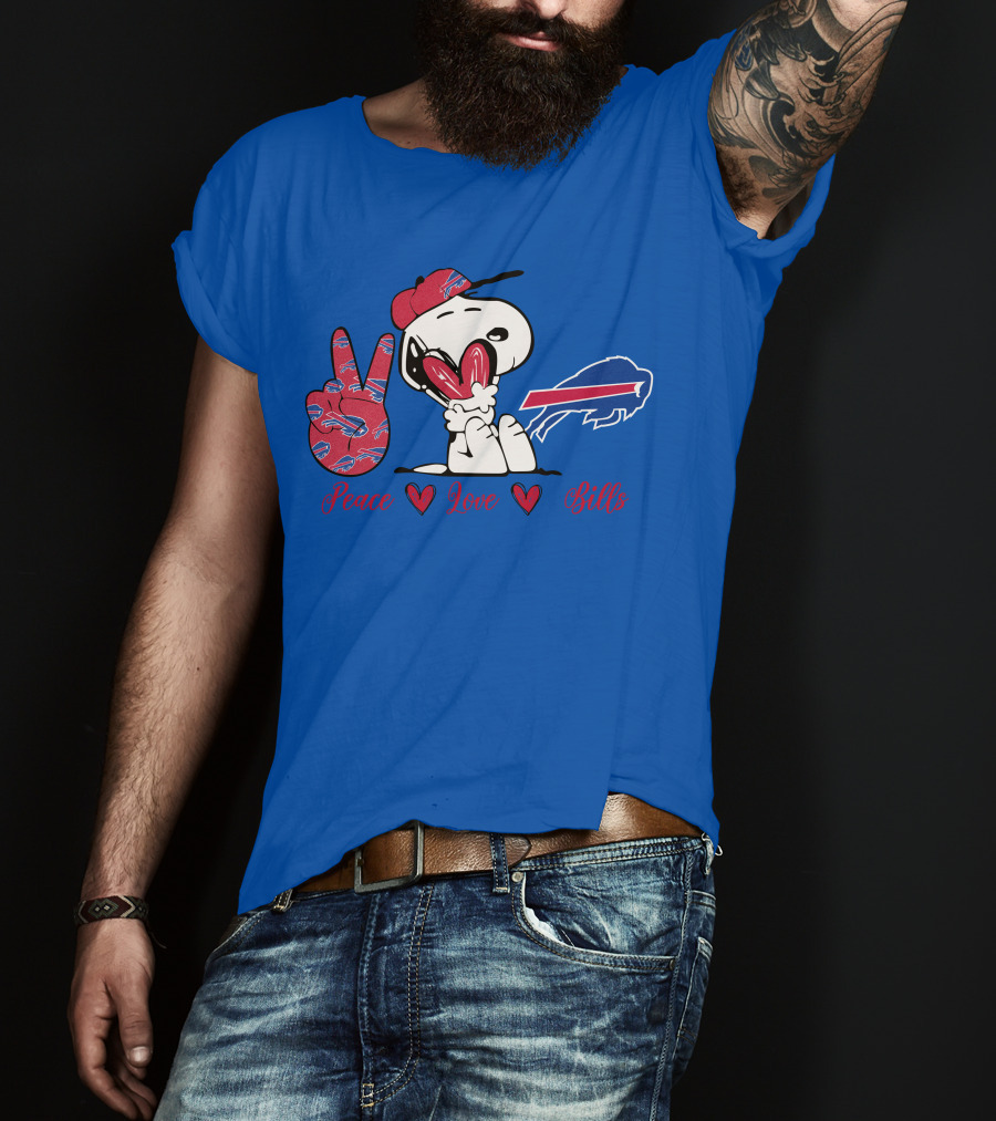 Peace Love Buffalo Bills Snoopy Holding Hearts T-Shirt