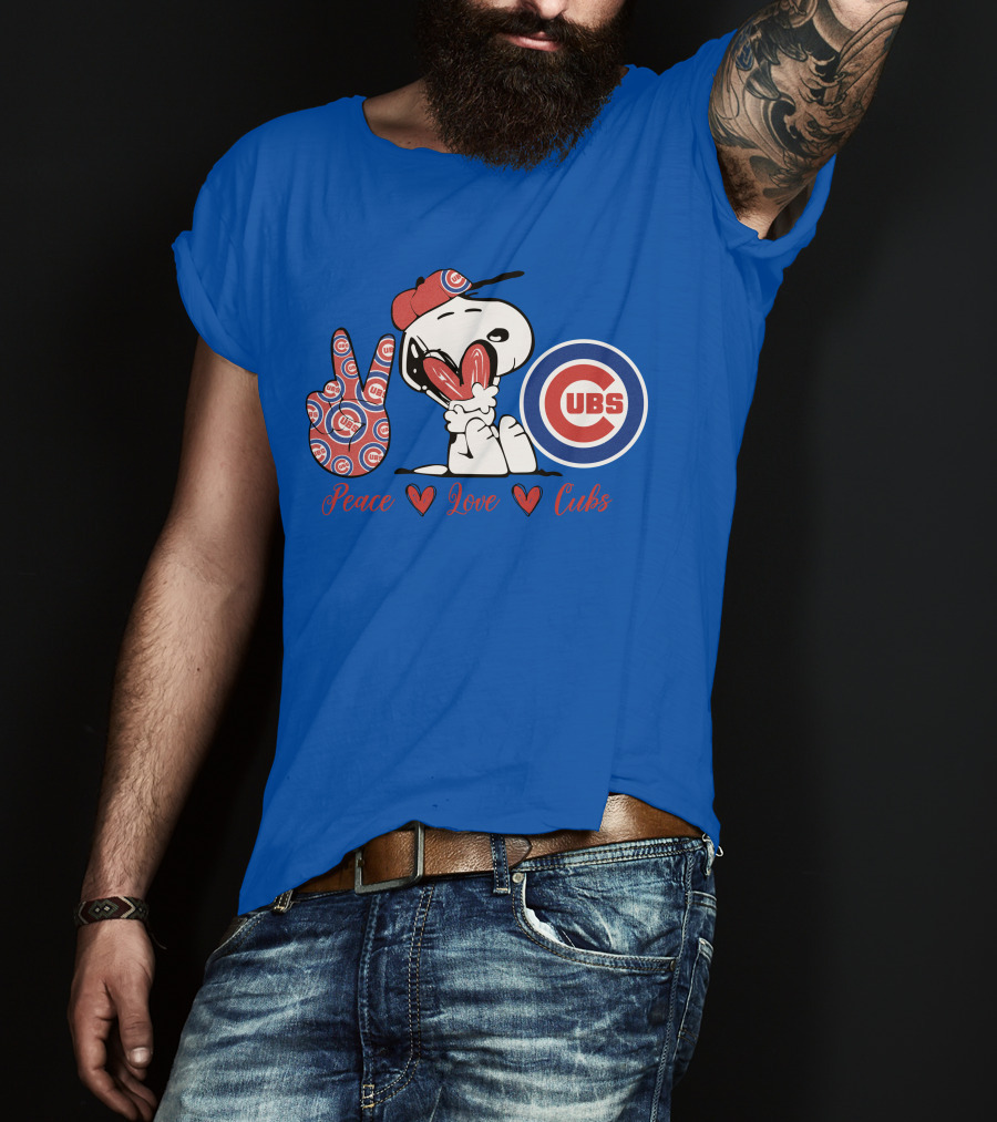 Peace Love Cubs Snoopy Chicago Cubs Baseball T-Shirt