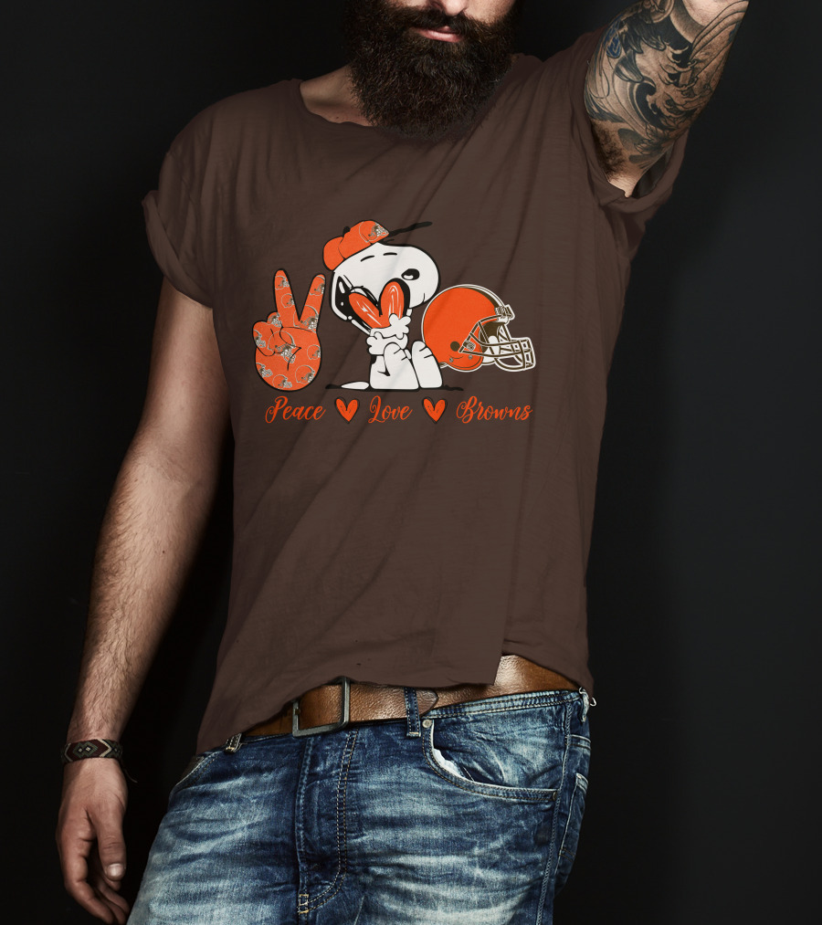 Peace Love Browns Snoopy Cleveland Browns Helmet T-Shirt
