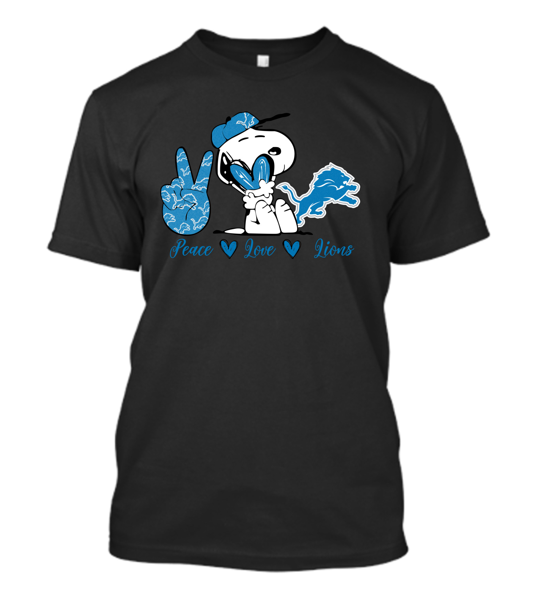 Snoopy Peace Love Lions Detroit Football Team T-Shirt