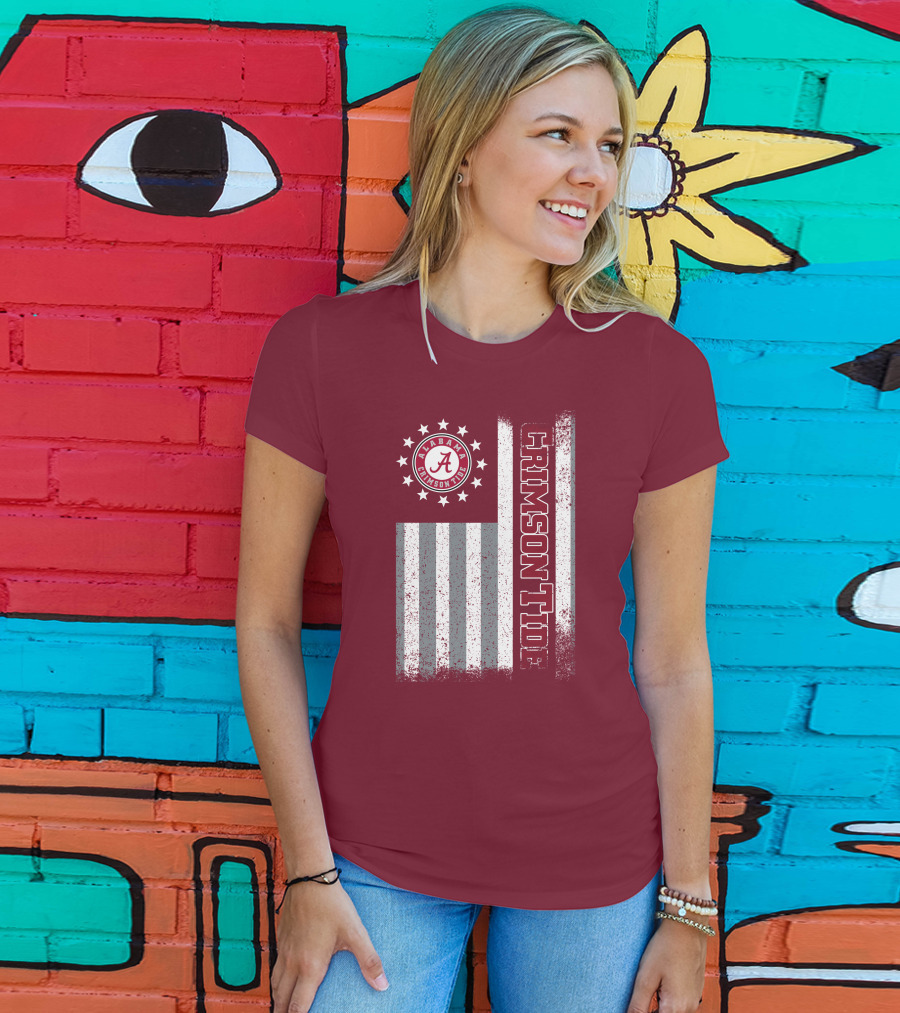 Alabama Crimson Tide Logo Stars And Stripes American Flag T-Shirt