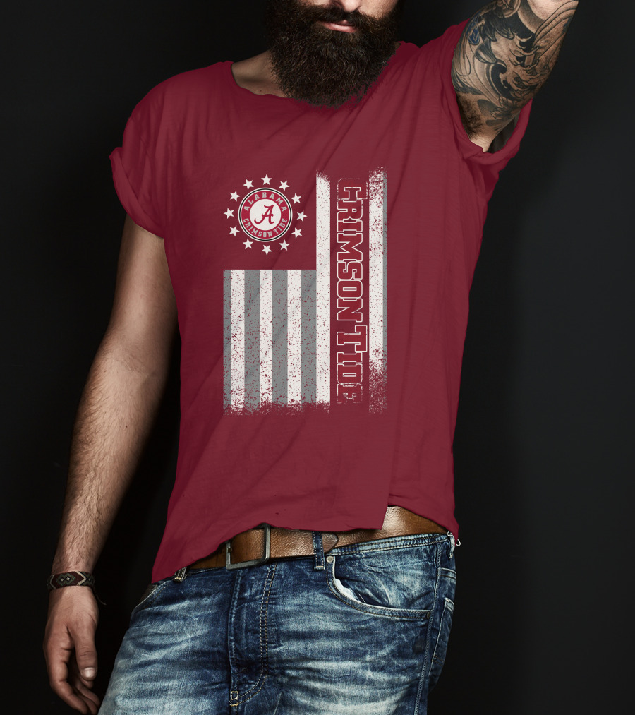 Alabama Crimson Tide Logo Stars And Stripes American Flag T-Shirt