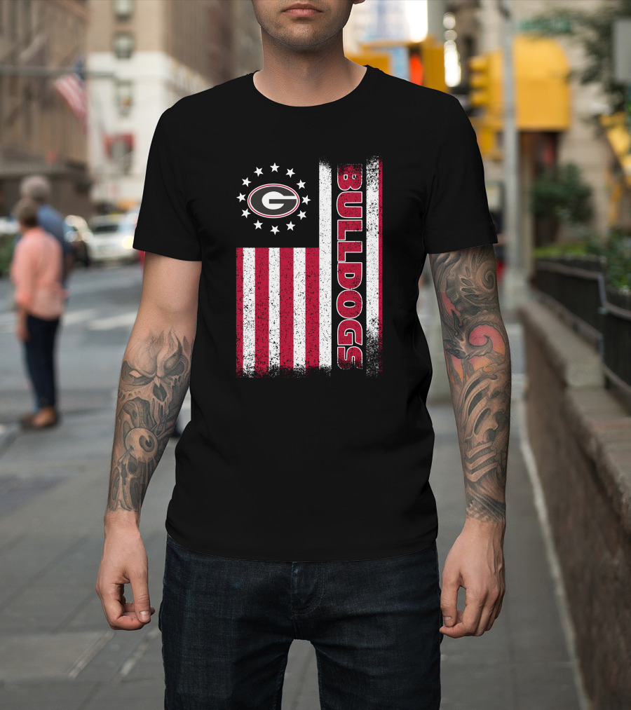 Georgia Bulldogs American Flag Design With G Logo And Vertical Bulldogs T-Shirt