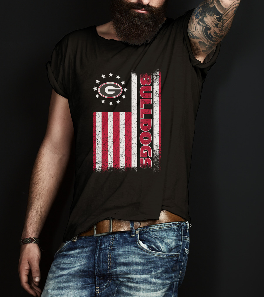 Georgia Bulldogs American Flag Design With G Logo And Vertical Bulldogs T-Shirt