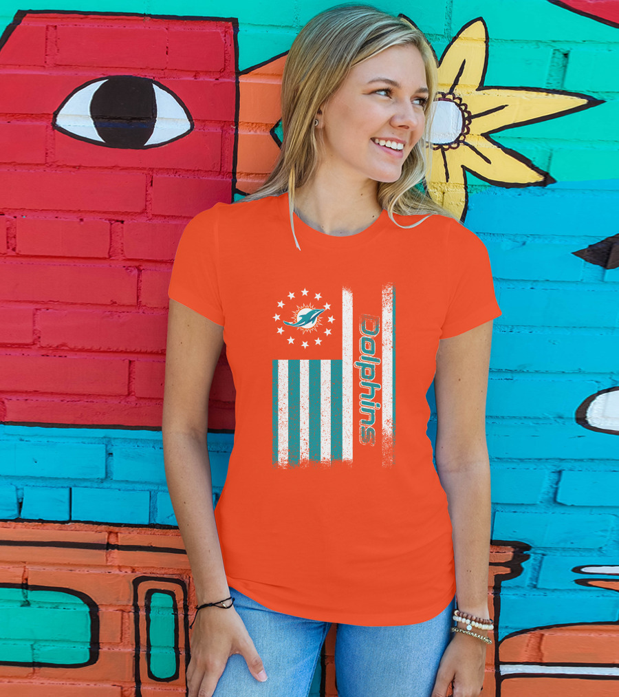 Miami Dolphins American Flag Dolphins Logo Stars T-Shirt