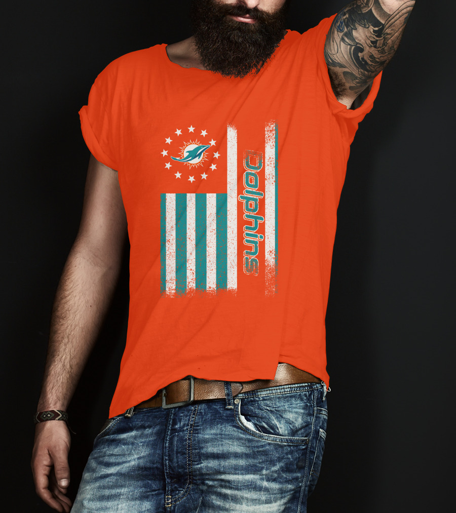 Miami Dolphins American Flag Dolphins Logo Stars T-Shirt