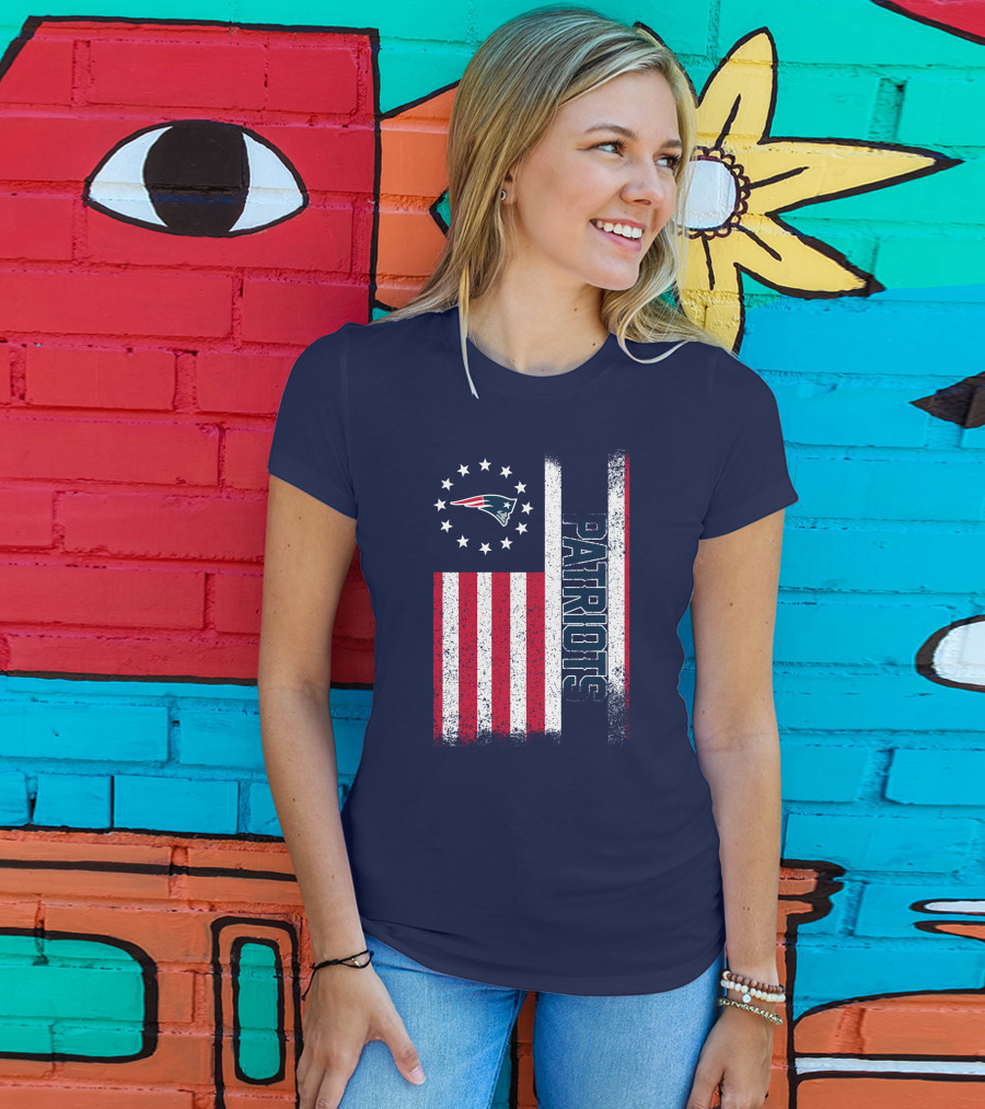 New England Patriots American Flag Patriots Logo Stars And Stripes T-Shirt