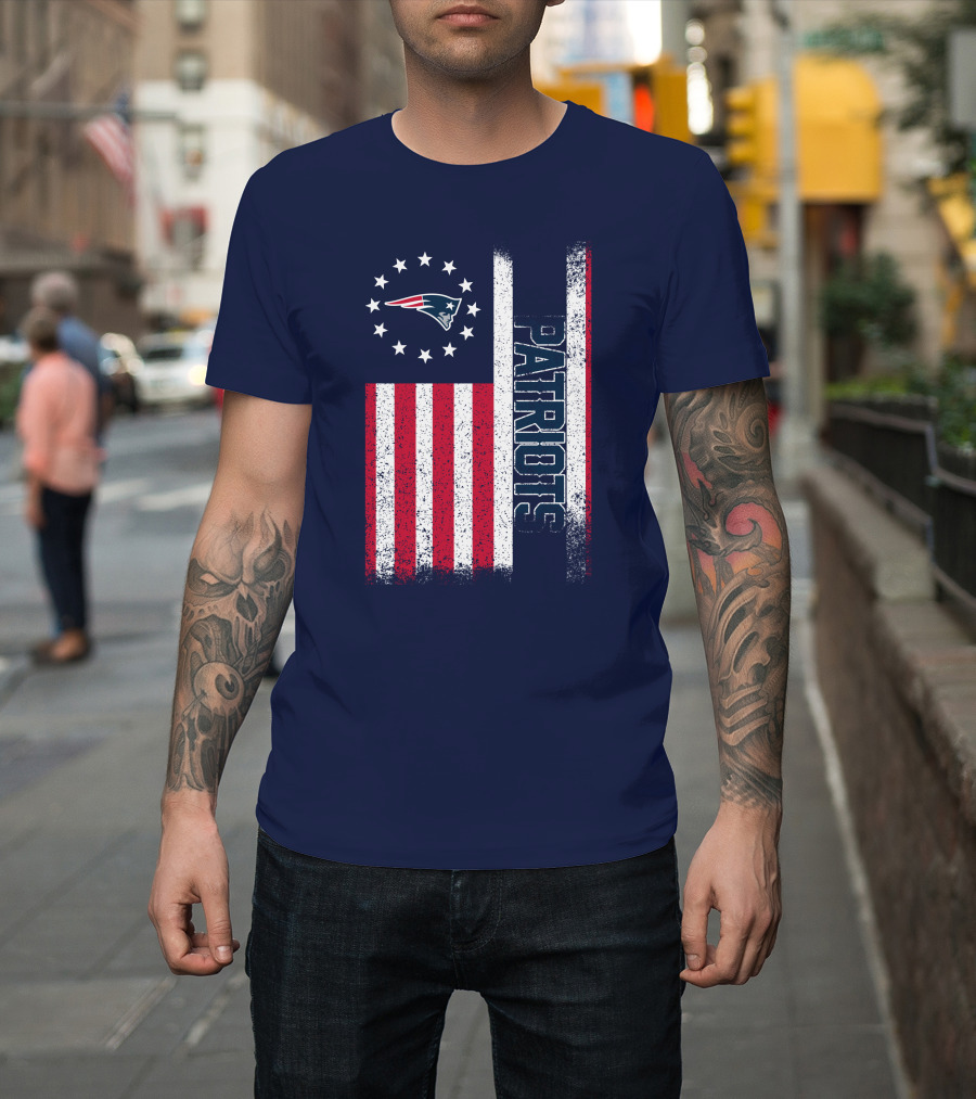 New England Patriots American Flag Patriots Logo Stars And Stripes T-Shirt