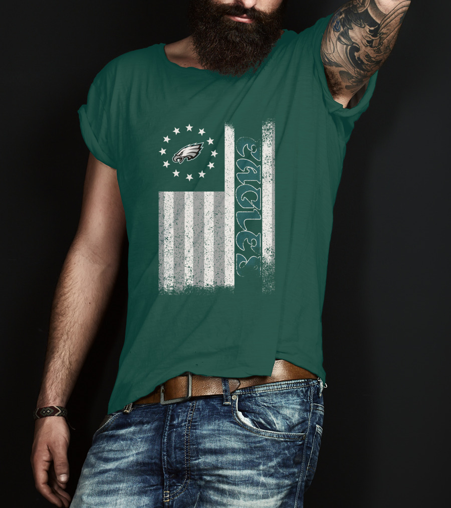Philadelphia Eagles Stars And Stripes American Flag T-Shirt