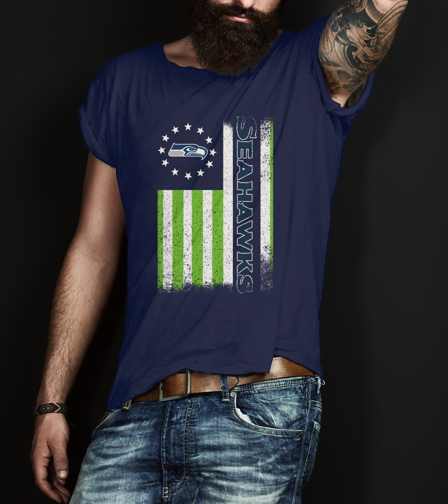 Seattle Seahawks American Flag Green Stripes 12 Stars T-Shirt