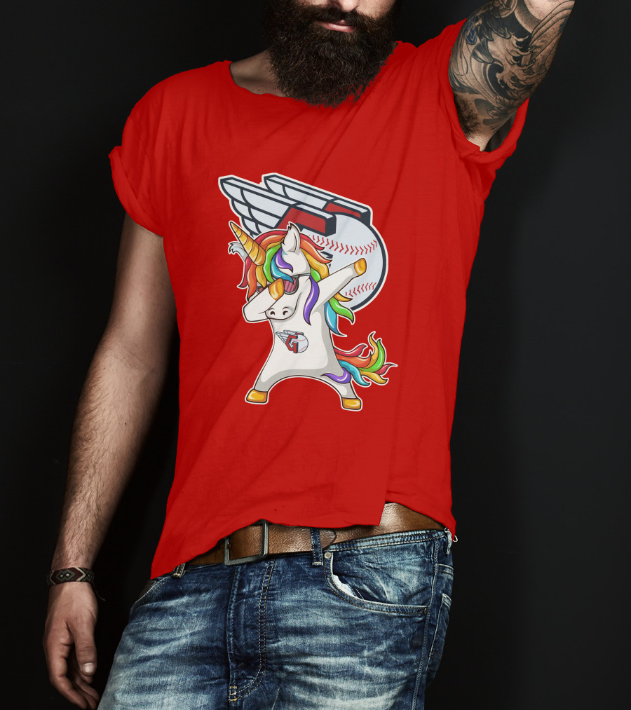 Cleveland Guardians Baseball Unicorn Dabbing With Winged Ball T-Shirt
