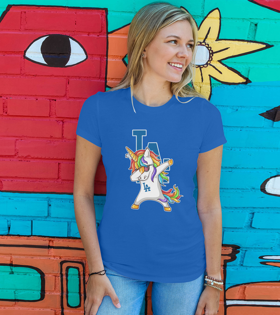 LA Dodgers Unicorn Dabbing Rainbow Mane T-Shirt