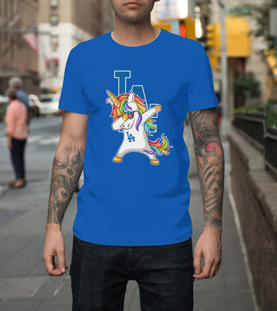 LA Dodgers Unicorn Dabbing Rainbow Mane T-Shirt