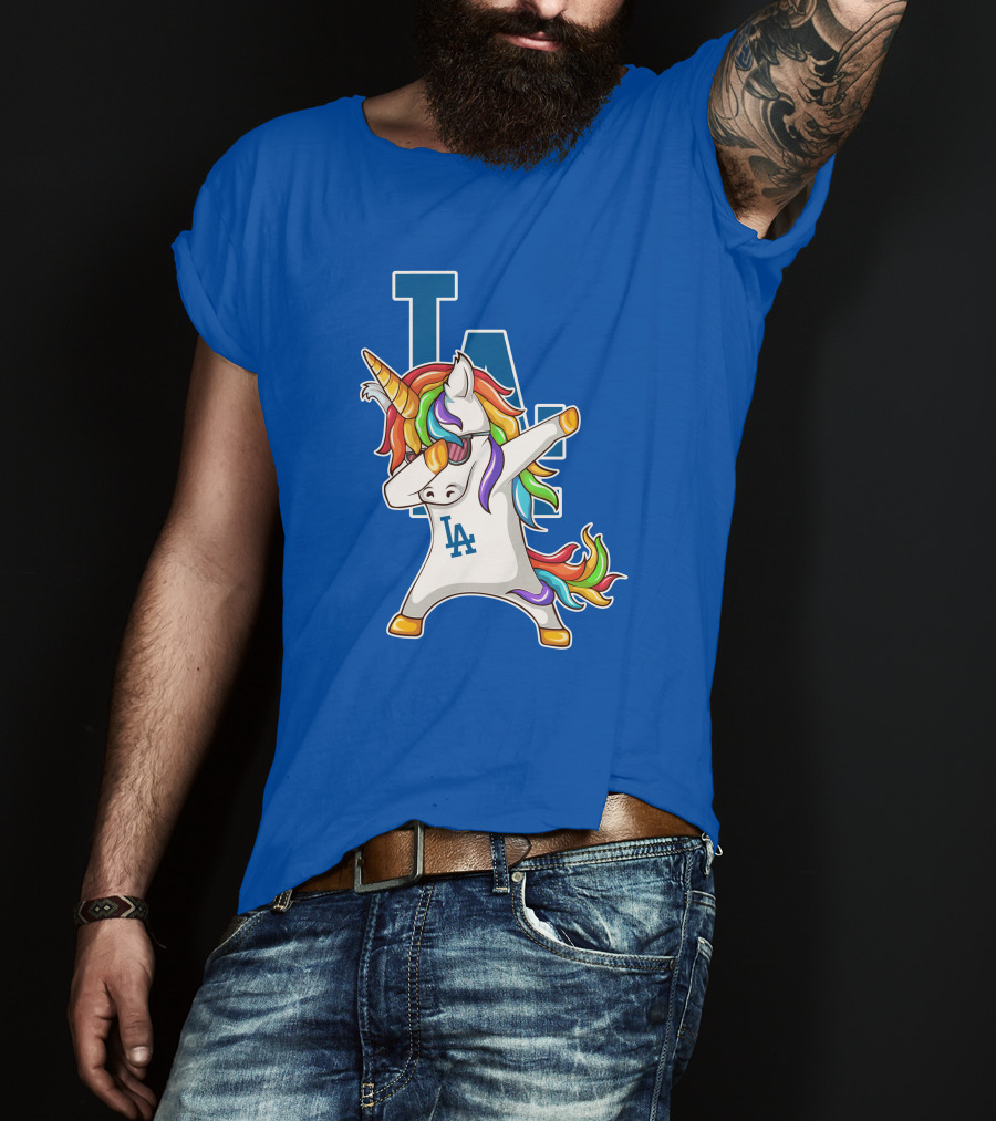 LA Dodgers Unicorn Dabbing Rainbow Mane T-Shirt