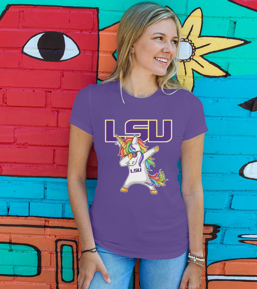LSU Tigers Unicorn Dabbing Rainbow Mane T-Shirt