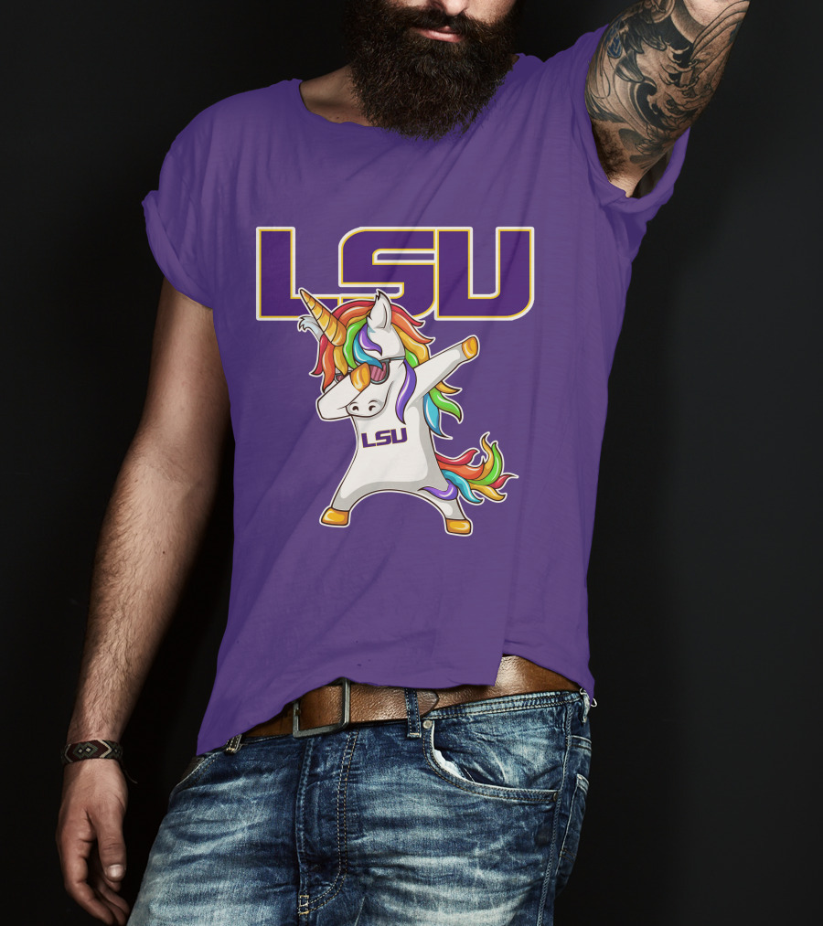 LSU Tigers Unicorn Dabbing Rainbow Mane T-Shirt