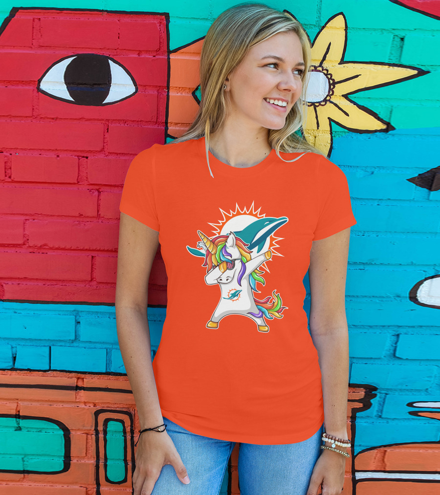 Miami Dolphins Logo Unicorn Dabbing Gesture T-Shirt