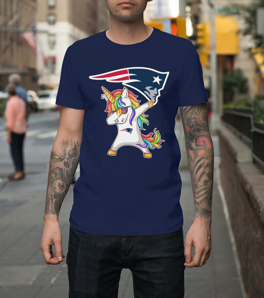 New England Patriots Unicorn Dabbing Rainbow Mane NFL T-Shirt