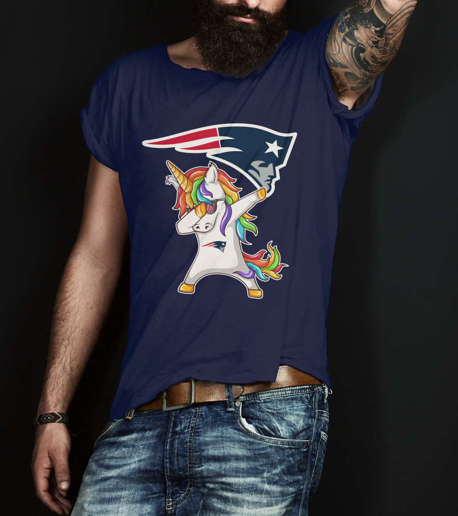New England Patriots Unicorn Dabbing Rainbow Mane NFL T-Shirt