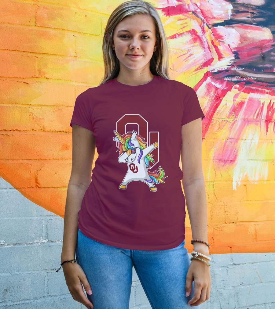 Oklahoma Sooners OU Logo Rainbow Unicorn Dabbing T-Shirt