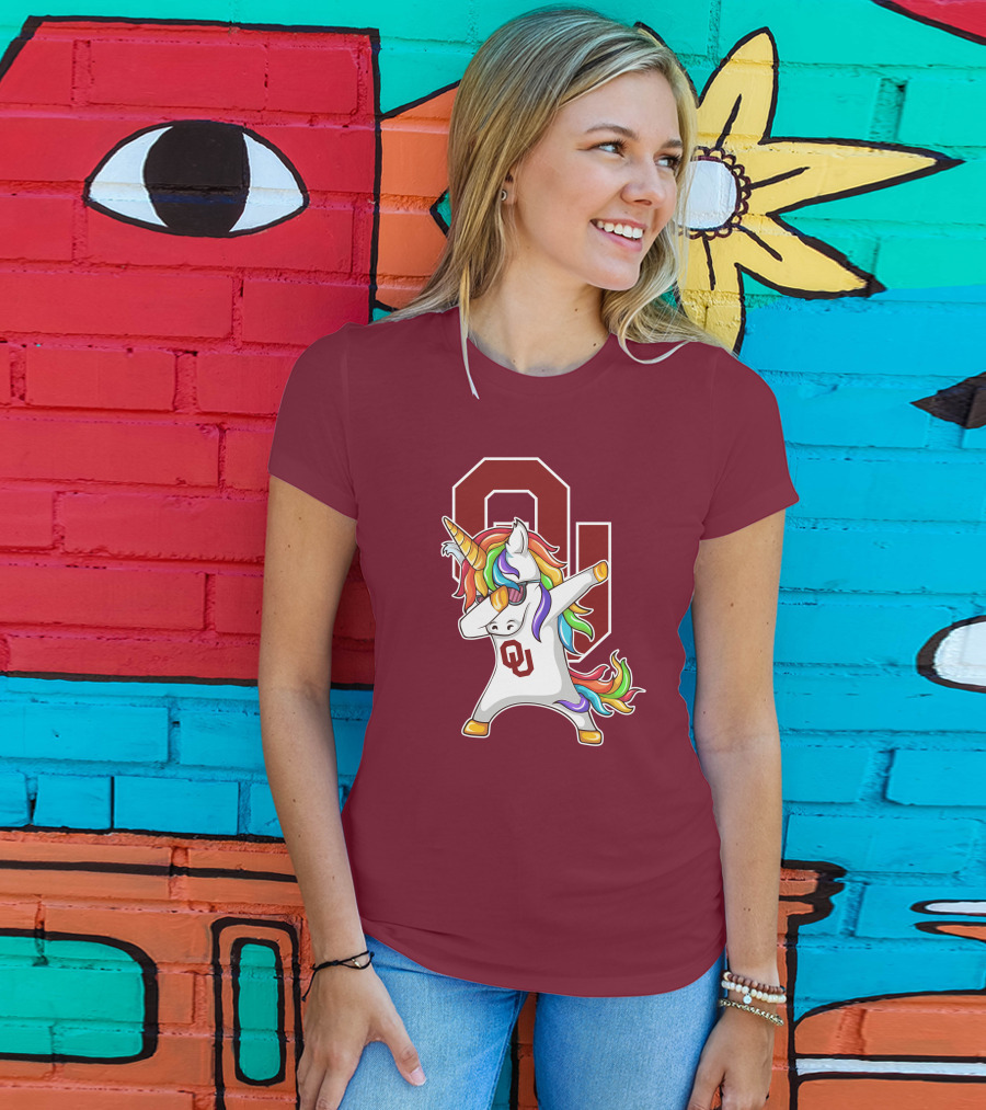 Oklahoma Sooners OU Logo Rainbow Unicorn Dabbing T-Shirt