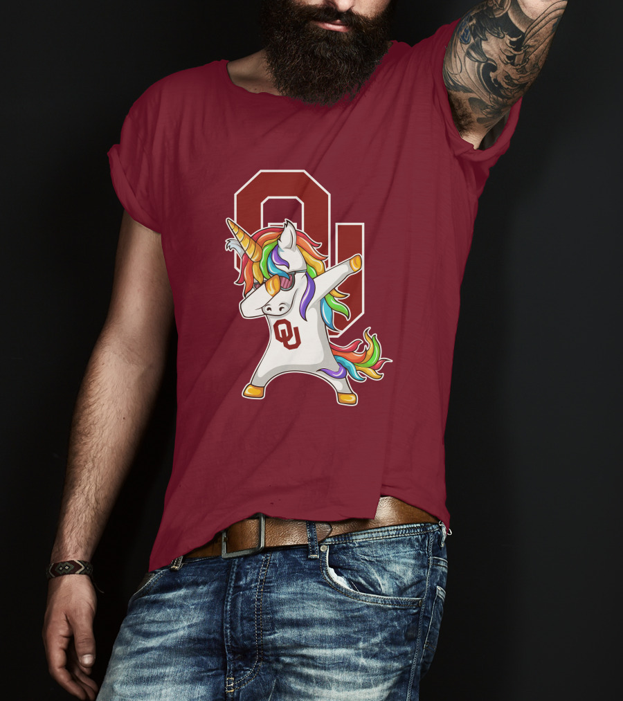 Oklahoma Sooners OU Logo Rainbow Unicorn Dabbing T-Shirt