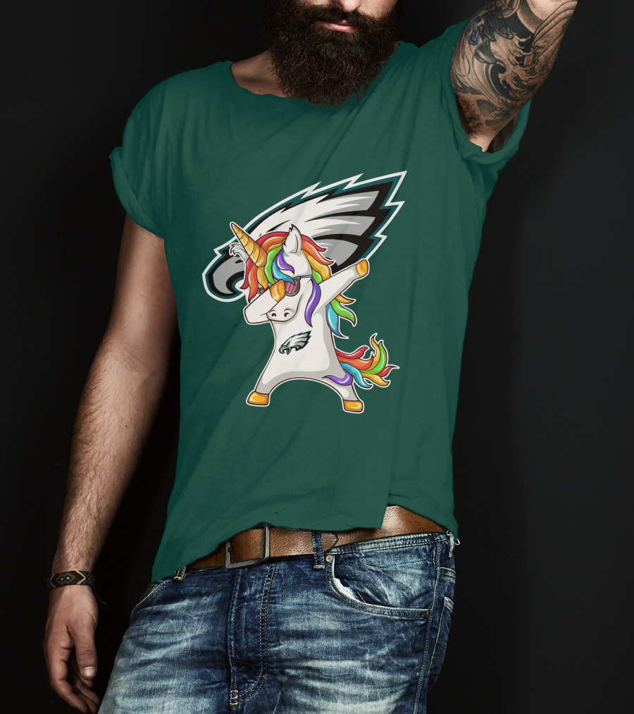 Philadelphia Eagles Unicorn Dabbing Rainbow Mane T-Shirt