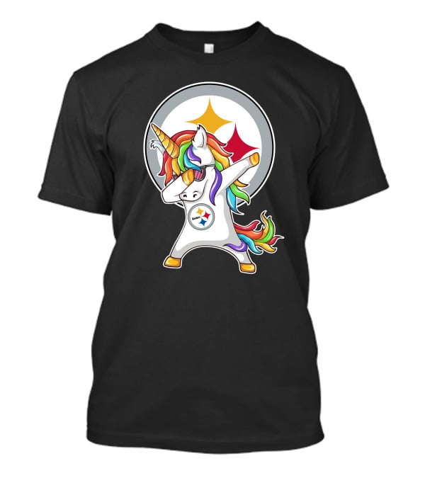 Pittsburgh Steelers Dabbing Unicorn Fan Design Rainbow T-Shirt