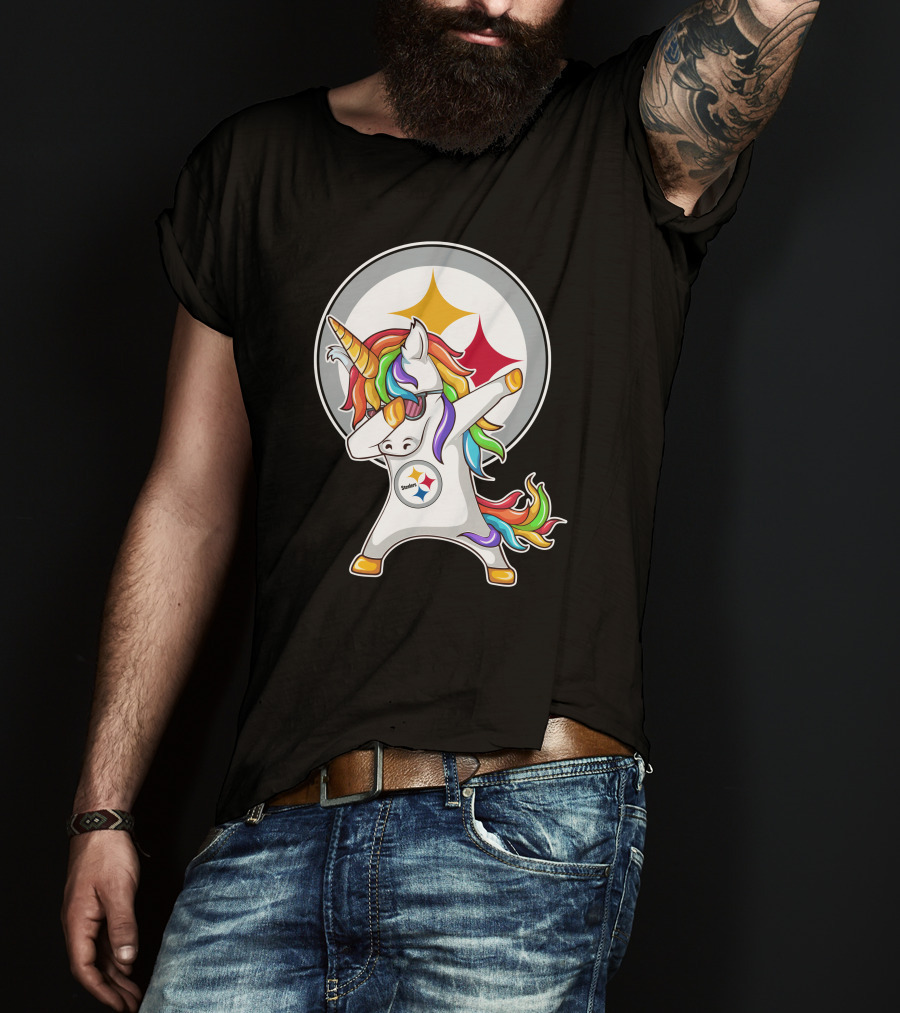 Pittsburgh Steelers Dabbing Unicorn Fan Design Rainbow T-Shirt
