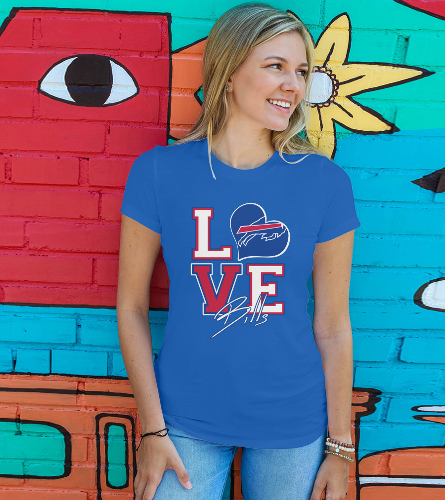 LOVE My Buffalo Bills Heart Logo Featuring Iconic Football Team Emblem T-Shirt