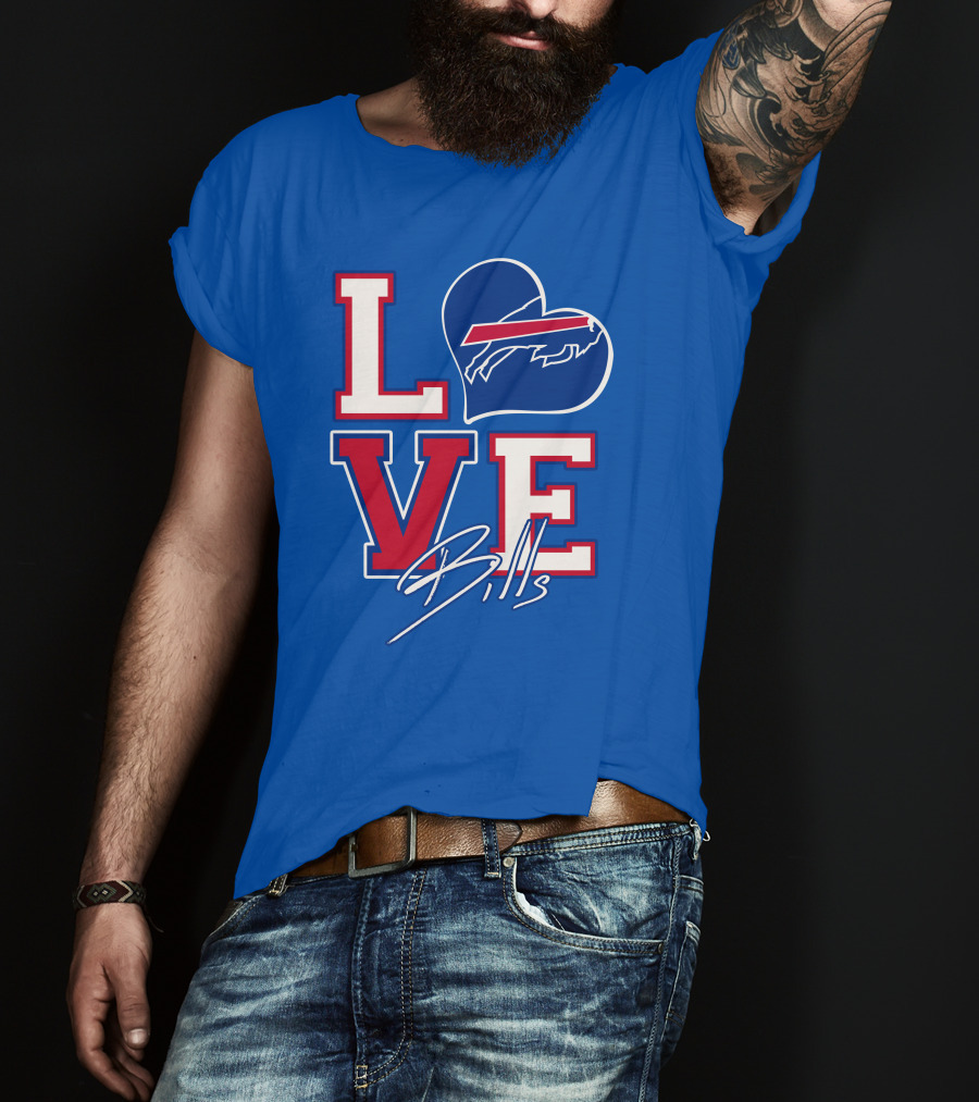 LOVE My Buffalo Bills Heart Logo Featuring Iconic Football Team Emblem T-Shirt