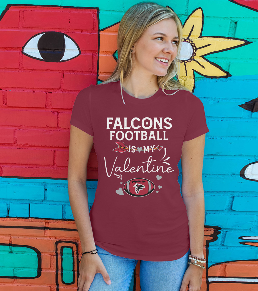 Falcons Football Is My Valentine With Arrow And Hearts Football T-Shirt