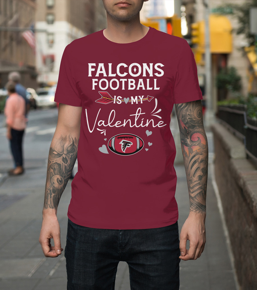 Falcons Football is My Valentine with Arrow and Hearts Football T-Shirt