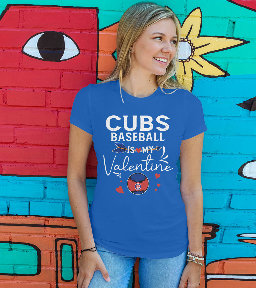 Cubs Baseball Is My Valentine With Hearts And Arrow T-Shirt