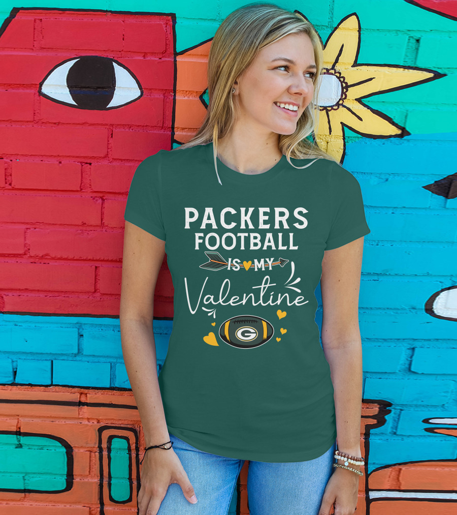 Packers Football Is My Valentine With Green Bay Logo And Hearts T-Shirt