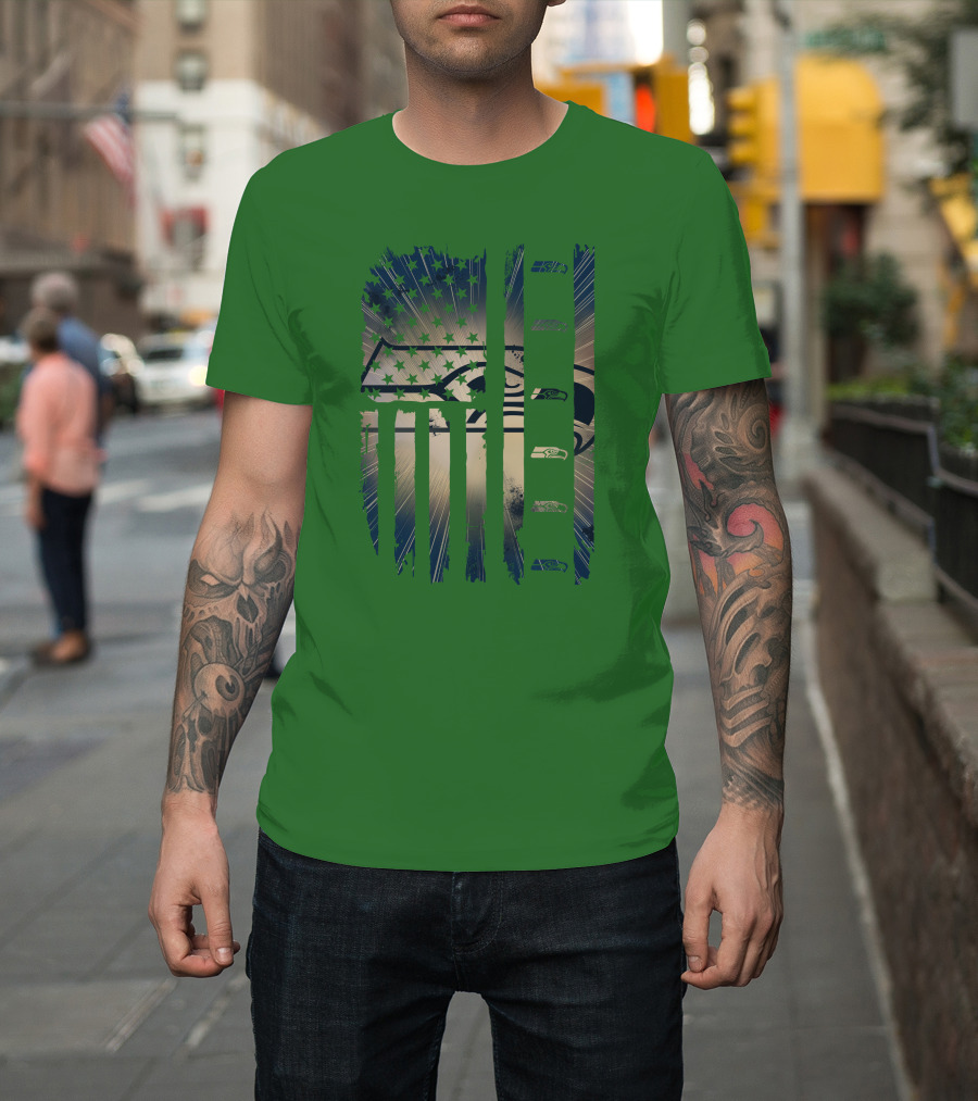 Seattle Seahawks American Flag Distressed Vintage T-Shirt