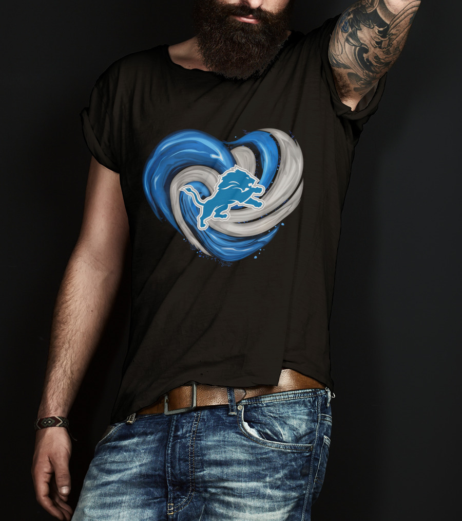 Detroit Lions Blue And Silver Swirling Heart T-Shirt