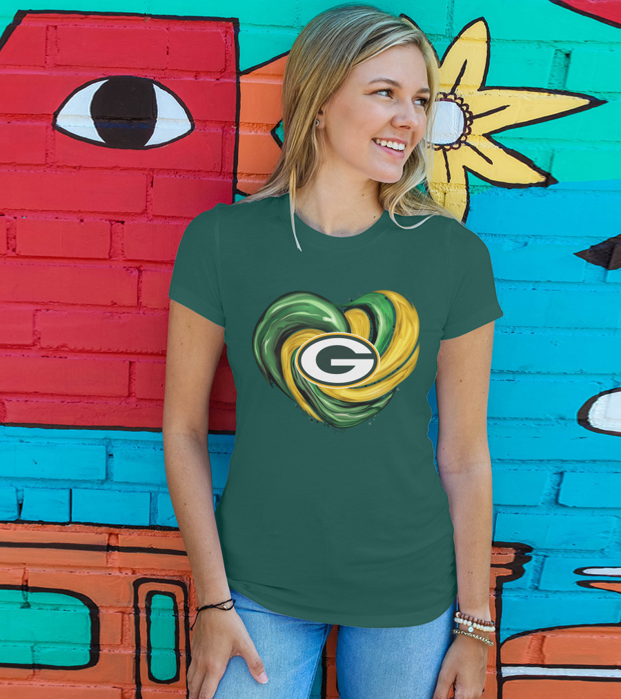 Green Bay Packers Heart Logo Swirl Tornado T-Shirt