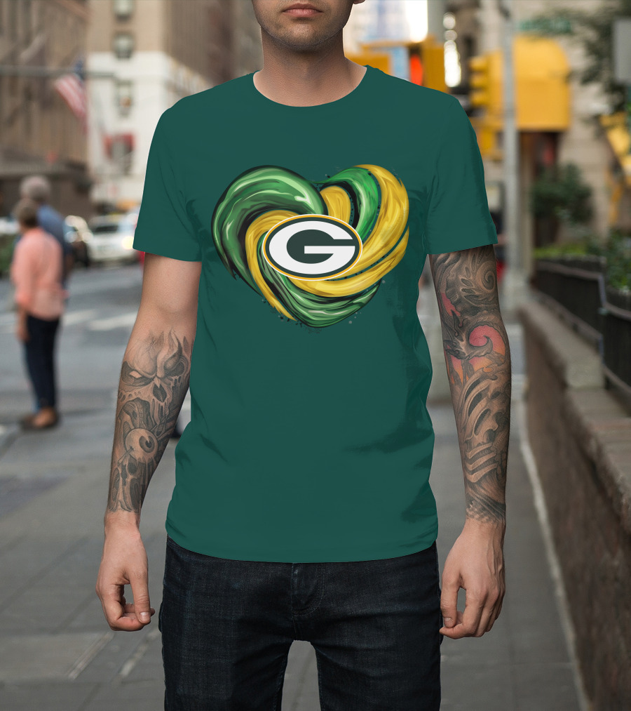 Green Bay Packers Heart Logo Swirl Tornado T-Shirt