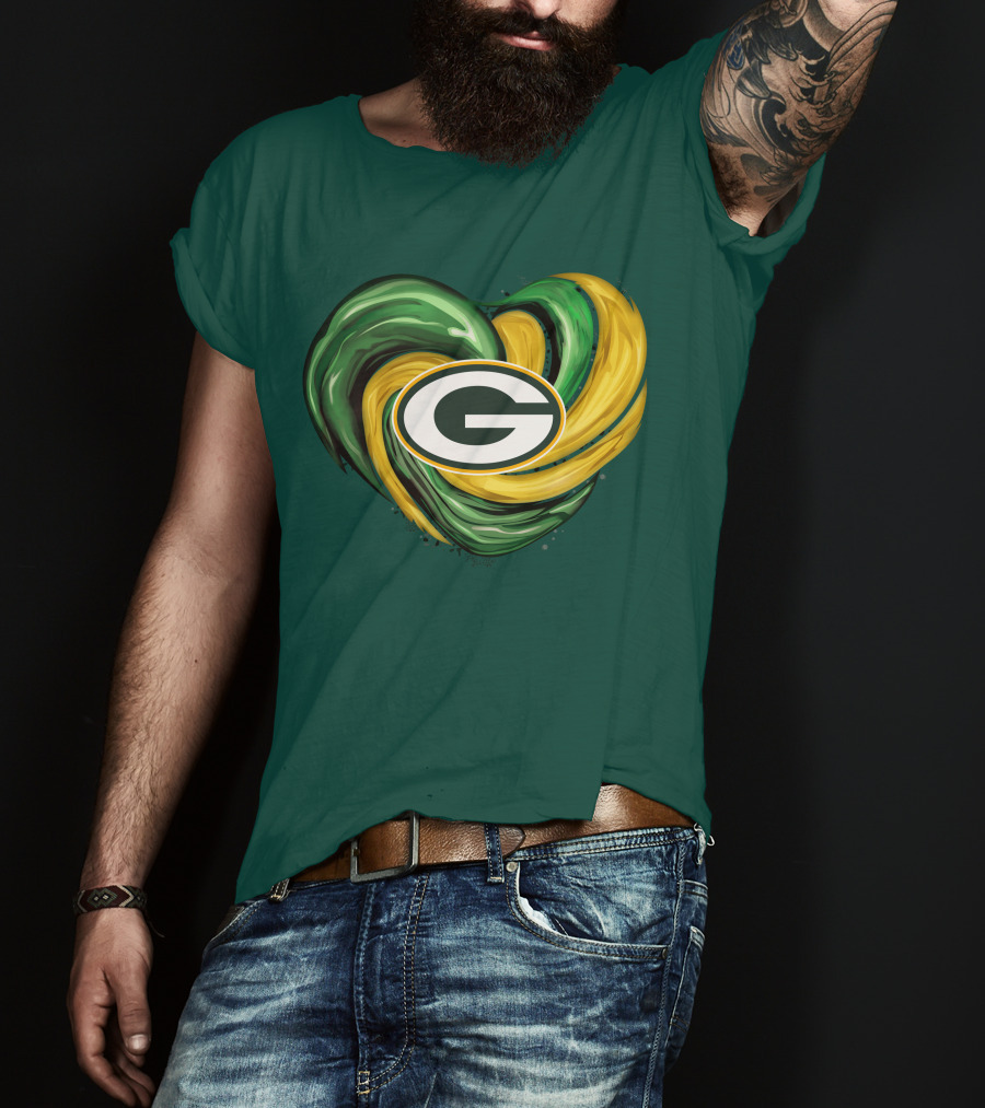 Green Bay Packers Heart Logo Swirl Tornado T-Shirt
