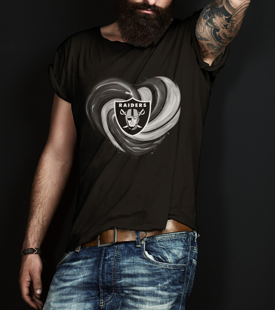 Las Vegas Raiders Heart Design With Logo In Black And White Swirl T-Shirt