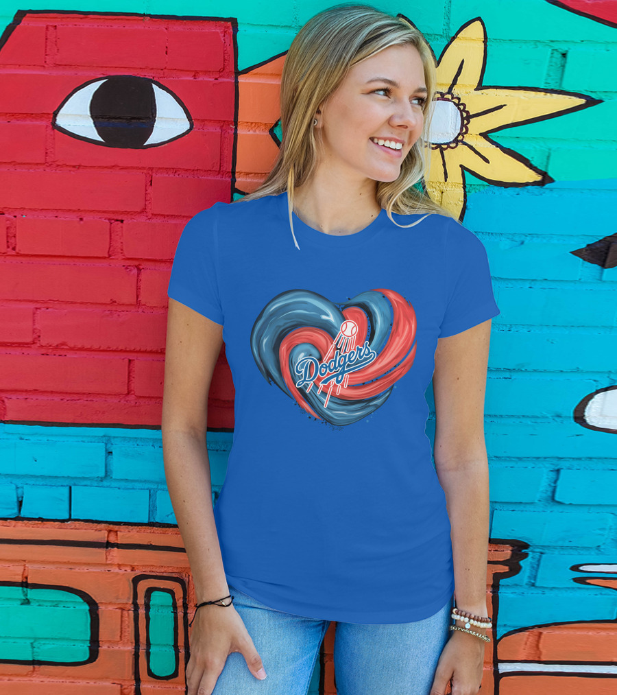 Dodgers Tornado Heart Blue Red Swirl Baseball T-Shirt