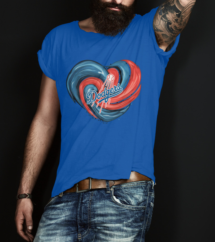 Dodgers Tornado Heart Blue Red Swirl Baseball T-Shirt