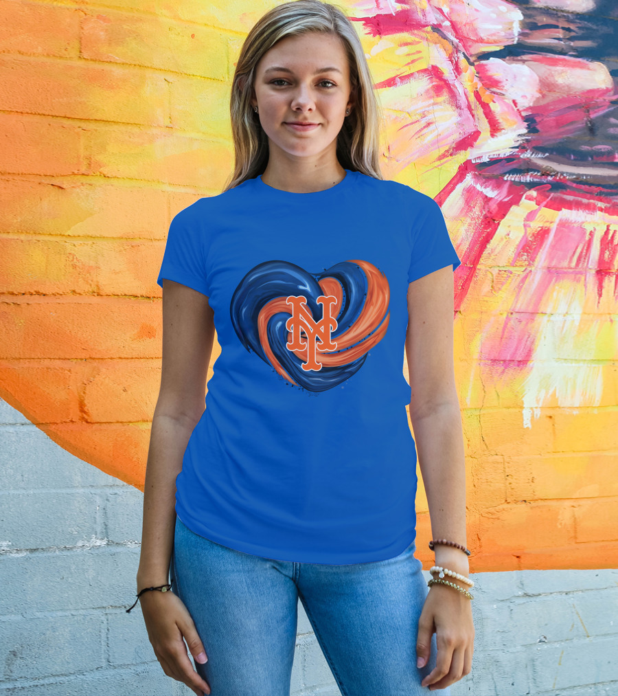 New York Mets Heart Swirl Icon Emblem T-Shirt