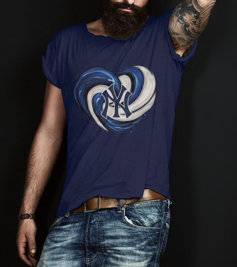 New York Yankees Heart Logo In Blue And White Swirl T-Shirt