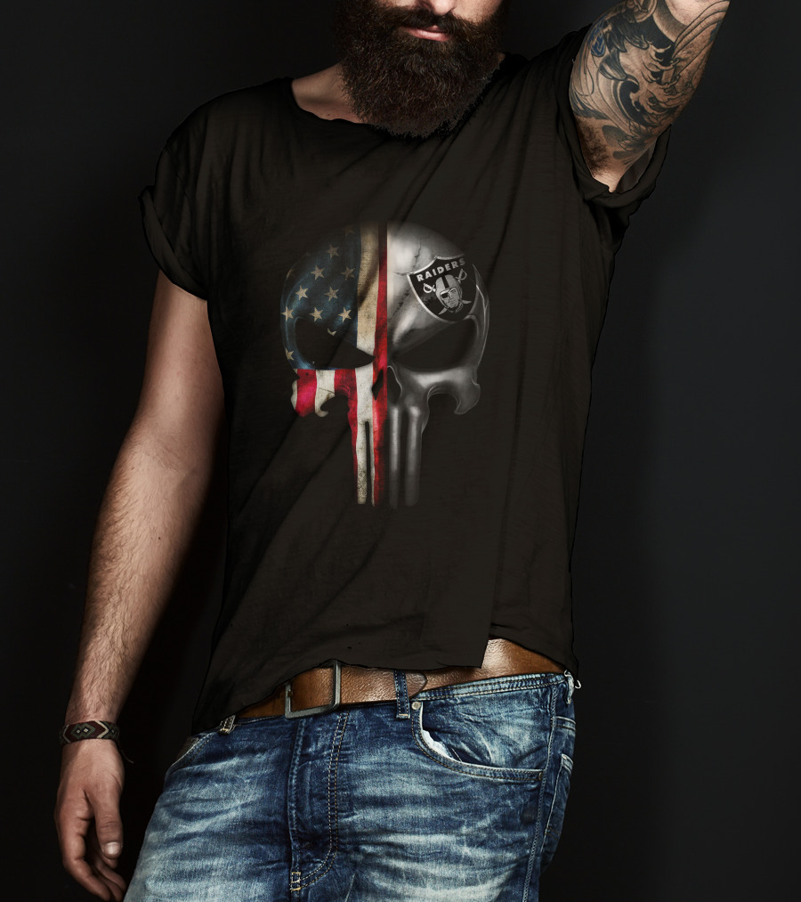 Punisher Skull American Flag Raiders Logo Fusion T-Shirt