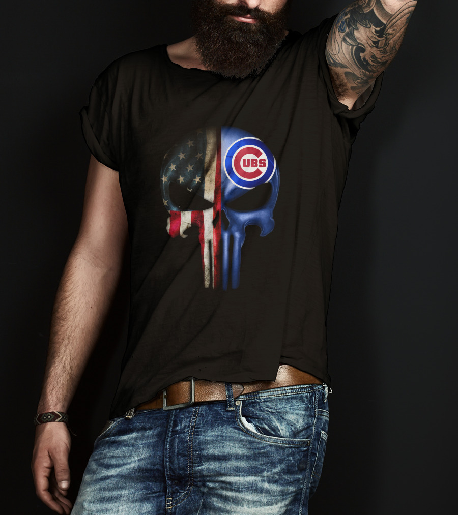 The Punisher Skull American Flag Chicago Cubs T-Shirt