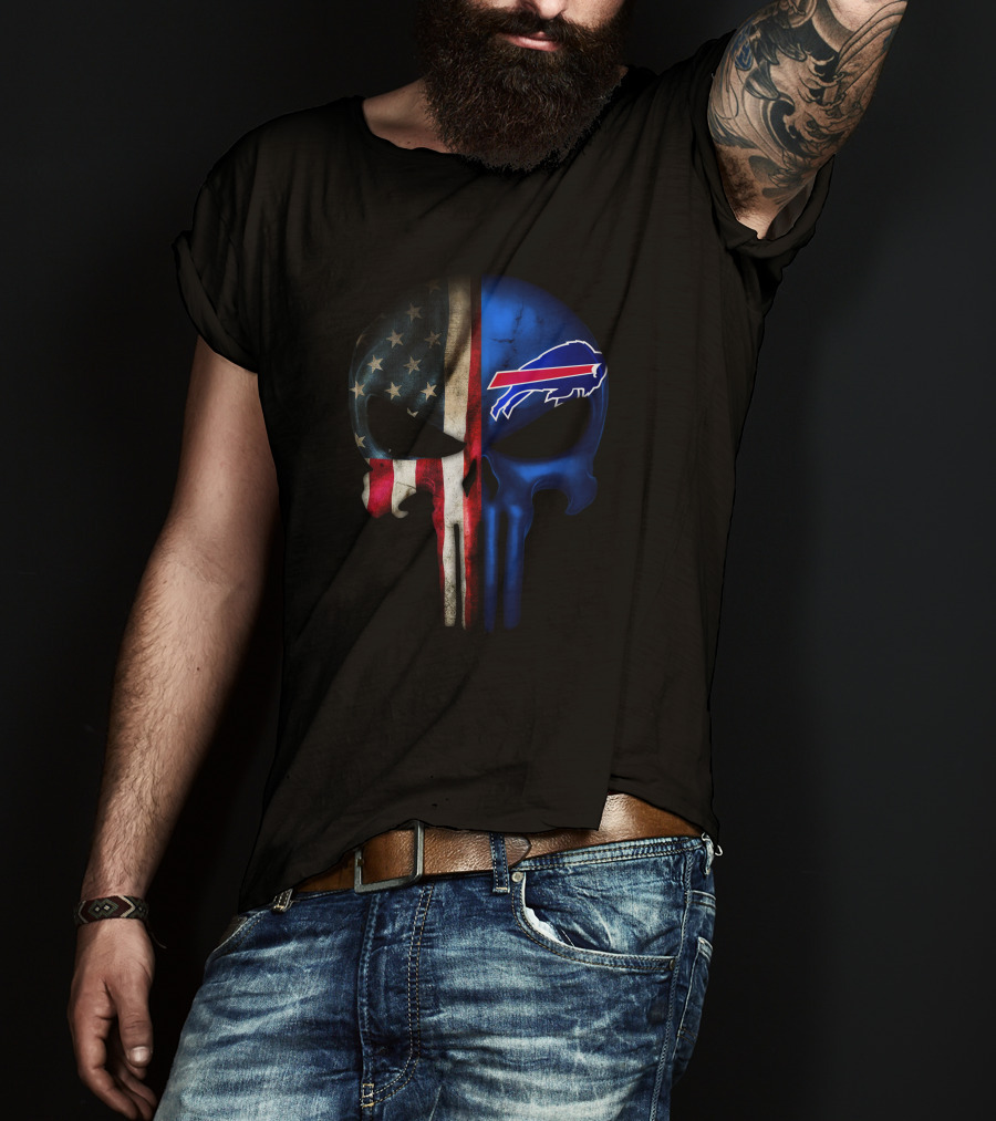 The Punisher Skull American Flag Buffalo Bills T-Shirt