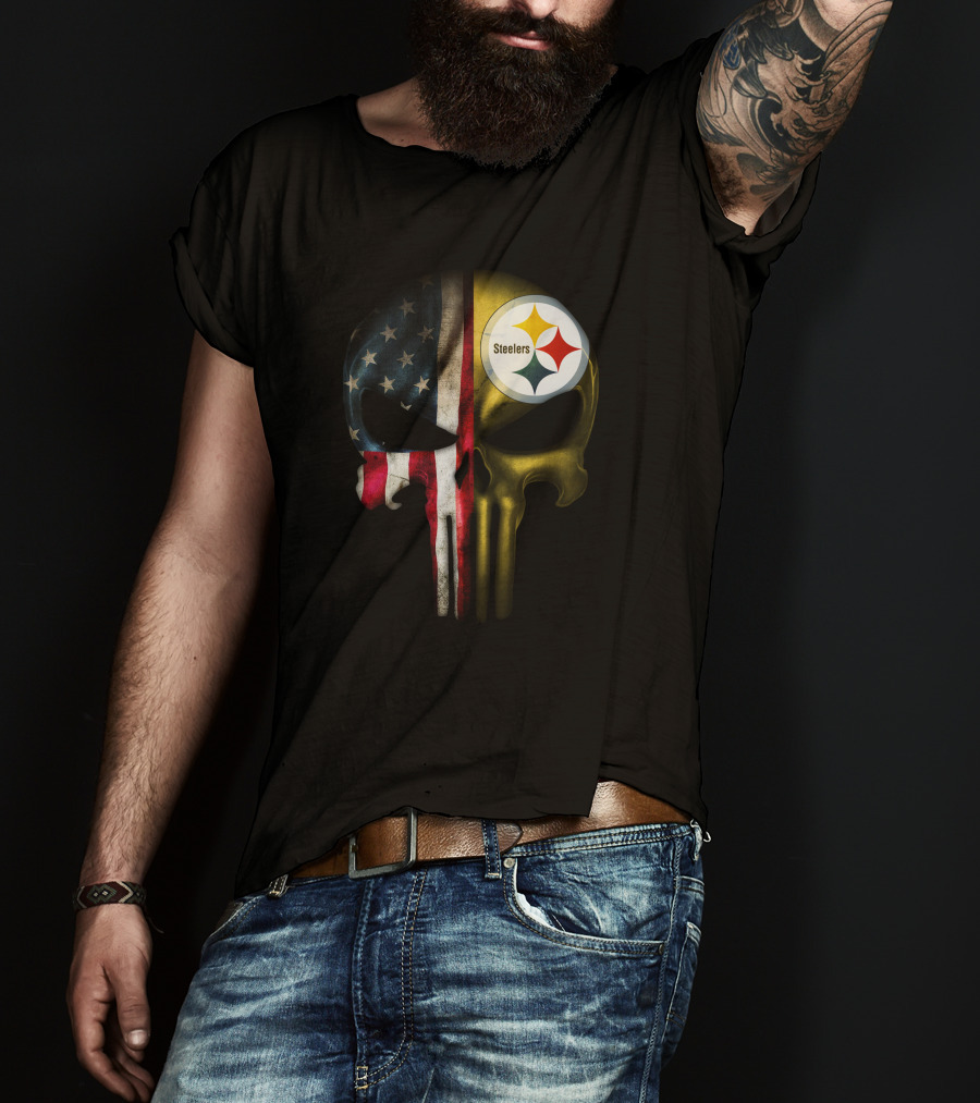 Punisher Skull American Flag Steelers T-Shirt
