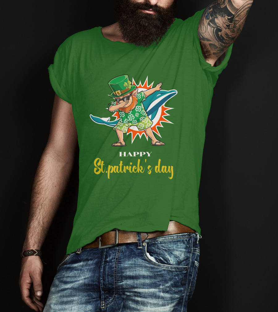 Happy St. Patrick's Day Miami Dolphins Dabbing Leprechaun T-Shirt